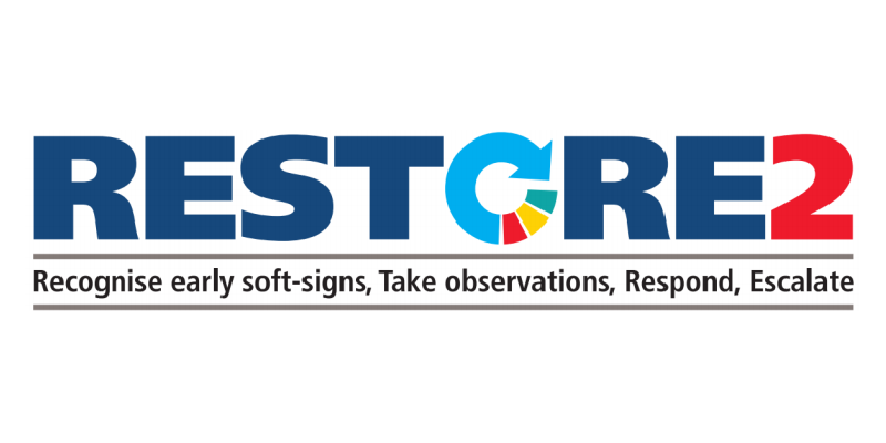 Logo of RESTORE2 - Recognise early soft signs, Take observations, Respond, Escalate